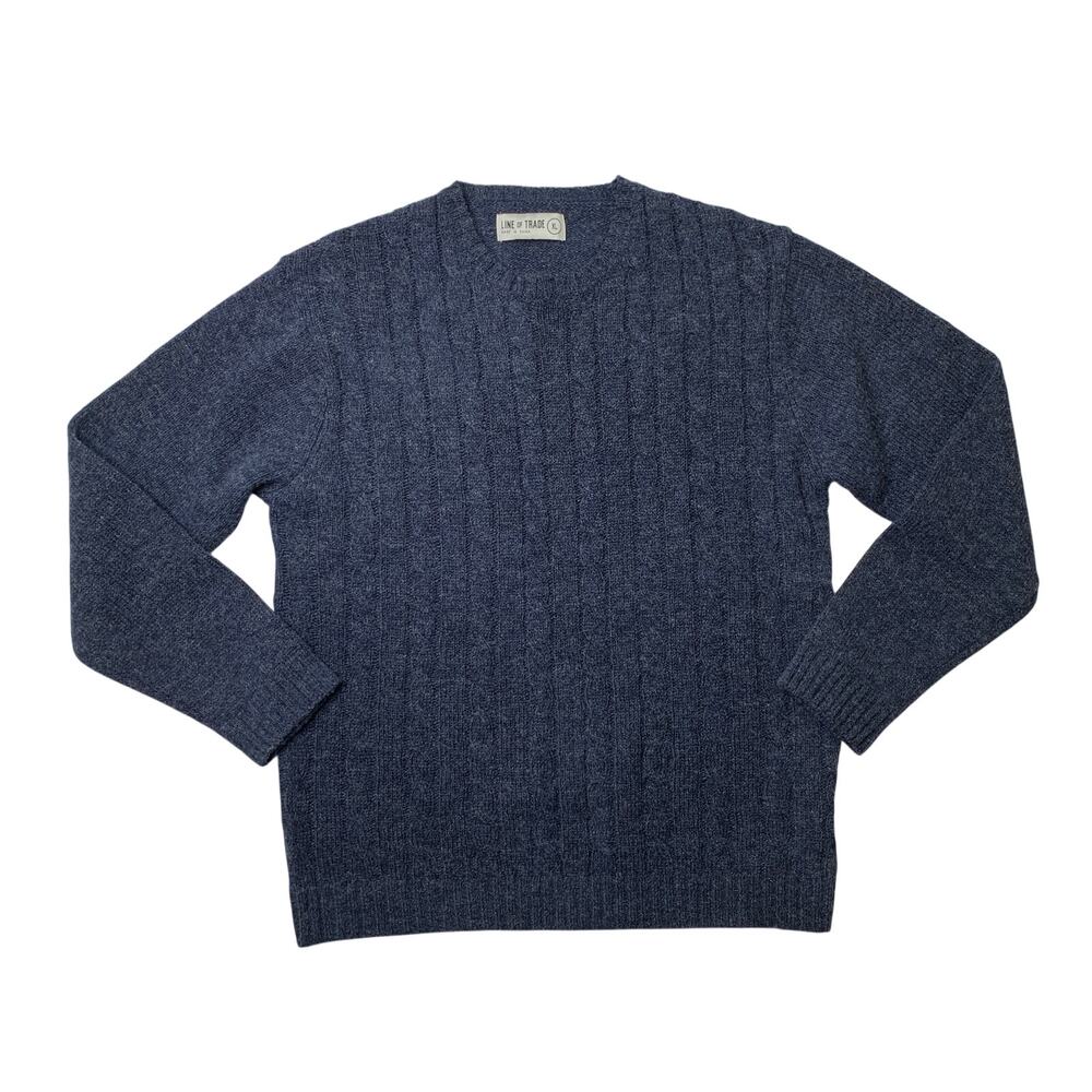 Line of Trade Sweater Mens XL Navy Shetland Wool Cable Rib Knit Crew Pullover